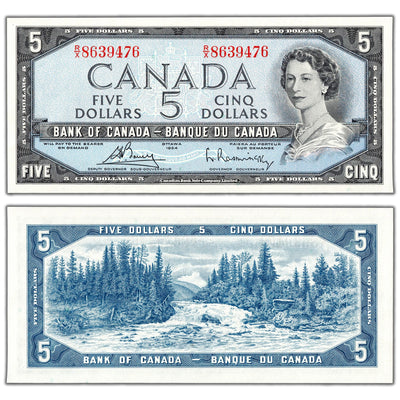 $5 1954 Bank of Canada Note Bouey-Rasminsky R/X Changeover Prefix BC-39c - UNC
