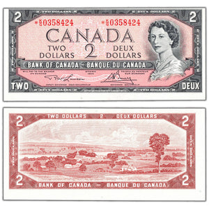 SOLD $2 1954 Bank of Canada Note *K/G Replacement Prefix BC-38dA - Uncirculated