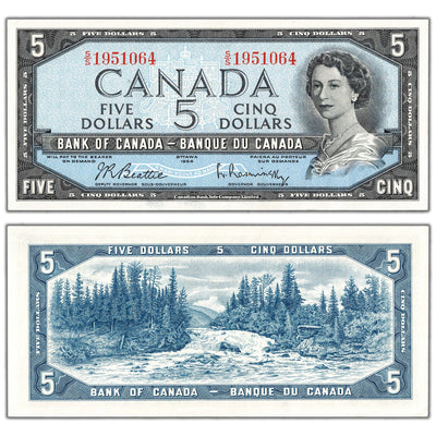 $5 1954 Bank of Canada Note Beattie-Rasminsky S/S Prefix BC-39b - AU-58