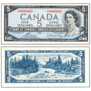 SOLD $5 1954 Bank of Canada Note Bouey-Rasminsky V/X Prefix BC-39c - Ch UNC