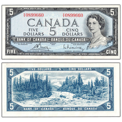 SOLD $5 1954 Bank of Canada Note Bouey-Rasminsky V/X Prefix BC-39c - Ch UNC