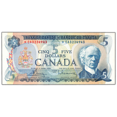 $5 1972 Bank of Canada Note *CA Replacement Under 3.280M BC-48aA - Ch UNC