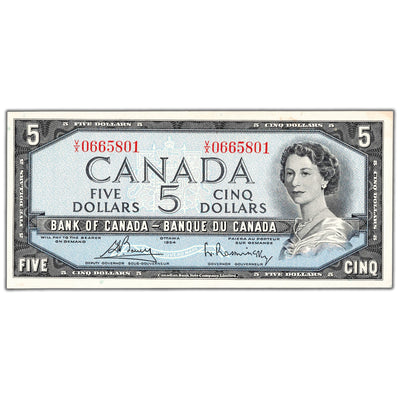 $5 1954 Bank of Canada Note Bouey-Rasminsky V/X Prefix BC-39c - UNC