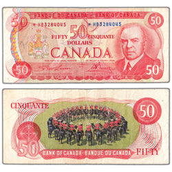 SOLD $50 1975 Bank of Canada Note *HB Replacement Prefix BC-51aA - Minor Pencil/Minor Hole
