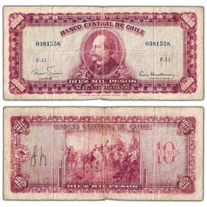 SOLD Chile ND (1961) 10,000 Mil Pesos P #132b - Tear/Writing