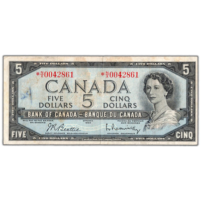 $5 1954 Bank of Canada Note *N/X Replacement Prefix BC-39bA - VF (issues)