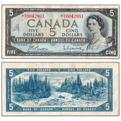 $5 1954 Bank of Canada Note *N/X Replacement Prefix BC-39bA - VF (issues)