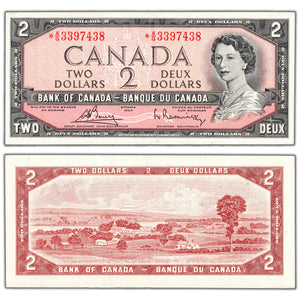 SOLD $2 1954 Bank of Canada Note *A/G Replacement Prefix Above 3.2M BC-38cA - AU