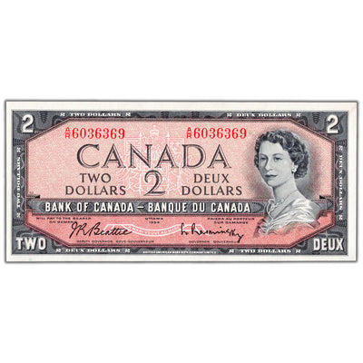 $2 1954 Bank of Canada Note Beattie-Rasminsky A/R Changeover Prefix BC-38b - Ch UNC