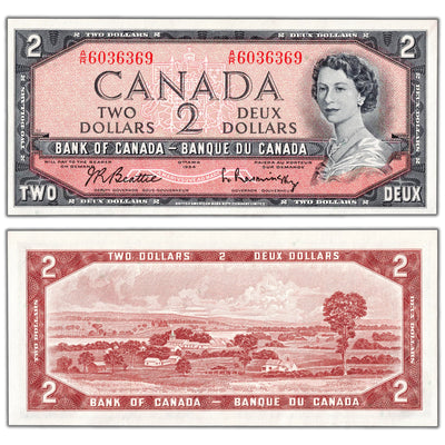 $2 1954 Bank of Canada Note Beattie-Rasminsky A/R Changeover Prefix BC-38b - Ch UNC