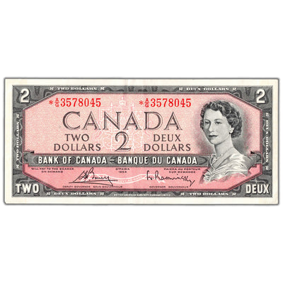 SOLD $2 1954 Bank of Canada Note *A/G Replacement Prefix Above 3.2M BC-38cA - EF
