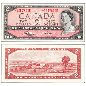 SOLD $2 1954 Bank of Canada Note *A/G Replacement Prefix Above 3.2M BC-38cA - EF