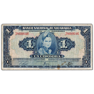 Nicaragua 1941 1 One Cordoba Note P #90a - Circulated