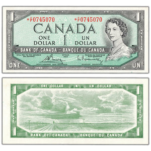 SOLD $1 1954 Bank of Canada Note *C/F Replacement Prefix BC-37cA - Uncirculated