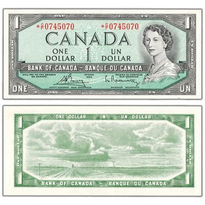 SOLD $1 1954 Bank of Canada Note *C/F Replacement Prefix BC-37cA - Uncirculated