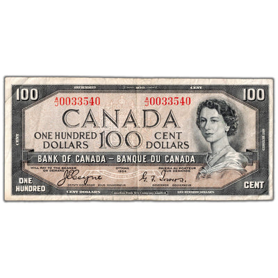 $100 1954 Bank of Canada Note Coyne-Towers Devil Face BC-35a - Fine