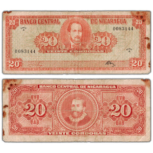 Nicaragua 1962 20 Cordobas Note P #110a - Rust