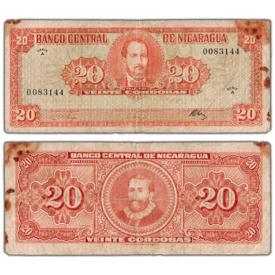 Nicaragua 1962 20 Cordobas Note P #110a - Rust