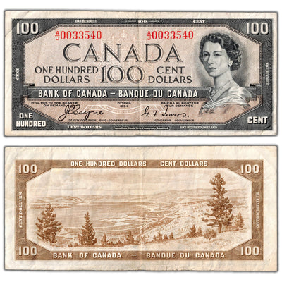 $100 1954 Bank of Canada Note Coyne-Towers Devil Face BC-35a - Fine