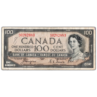 $100 1954 Bank of Canada Note Coyne-Towers Devil Face BC-35a - Writing