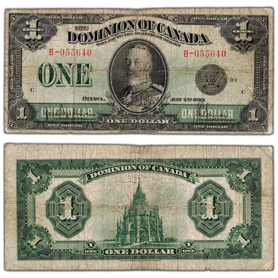 $1 1923 Dominion of Canada Note Black Seal Series B DC-25a - VG