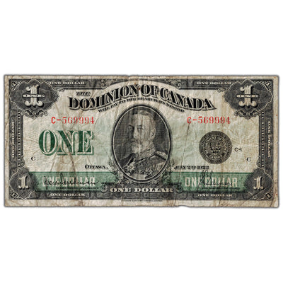 $1 1923 Dominion of Canada Note Black Seal Series C DC-25a - VG