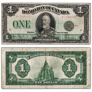 $1 1923 Dominion of Canada Note Black Seal Series A DC-25a - Fine (pinholes)
