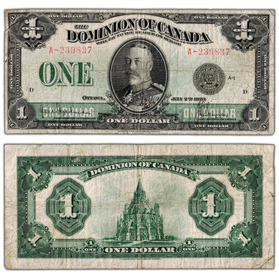 $1 1923 Dominion of Canada Note Black Seal Series A DC-25a - Fine (pinholes)