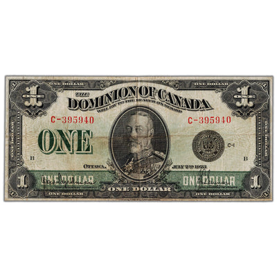 $1 1923 Dominion of Canada Note Black Seal Series C DC-25a - Fine