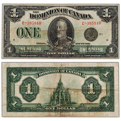 $1 1923 Dominion of Canada Note Black Seal Series C DC-25a - Fine