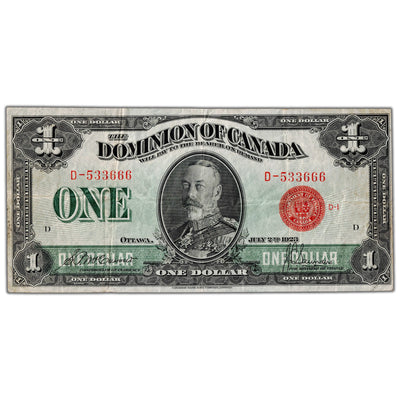 $1 1923 Dominion of Canada Note Red Seal Series D DC-25b - VF