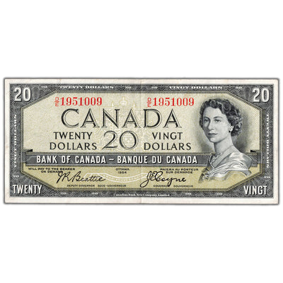 $20 1954 Bank of Canada Note Devil Face D/E Prefix BC-33b - VF+