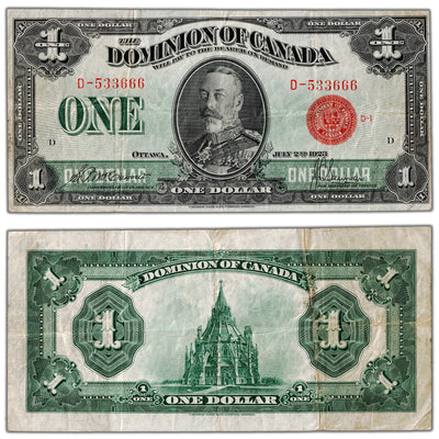$1 1923 Dominion of Canada Note Red Seal Series D DC-25b - VF