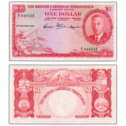 British Caribbean Territories 1950 $1 One Dollar Note P #1a - AU+