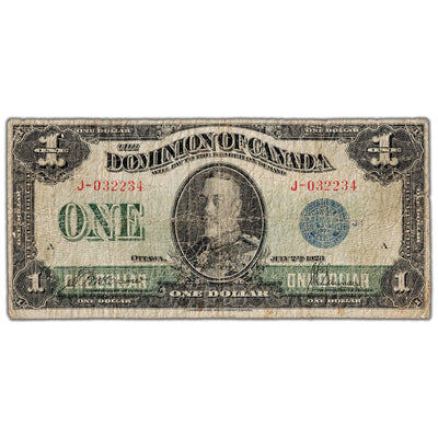 $1 1923 Dominion of Canada Note Blue Seal Series J DC-25c - About VG