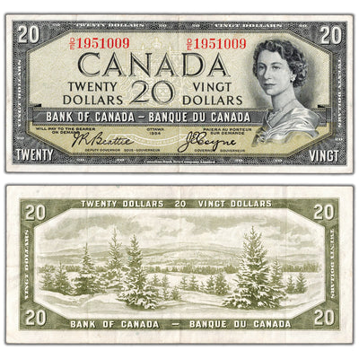 $20 1954 Bank of Canada Note Devil Face D/E Prefix BC-33b - VF+