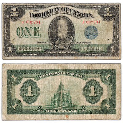 $1 1923 Dominion of Canada Note Blue Seal Series J DC-25c - About VG