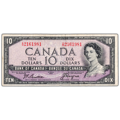 $10 1954 Bank of Canada Note Devil Face I/D Prefix BC-32b - F/VF