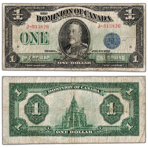 $1 1923 Dominion of Canada Note Blue Seal Series J DC-25c - VG/F