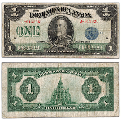 $1 1923 Dominion of Canada Note Blue Seal Series J DC-25c - VG/F