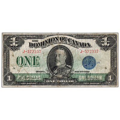 $1 1923 Dominion of Canada Note Blue Seal Series J DC-25c - About Fine