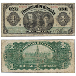 SOLD $1 1911 Dominion of Canada Note Green Line Series E DC-18b - Circulated
