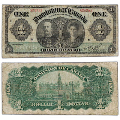 SOLD $1 1911 Dominion of Canada Note Green Line Series E DC-18b - Circulated
