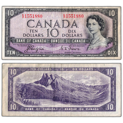 $10 1954 Bank of Canada Note Devil Face E/D Changeover Prefix BC-32a - Fine