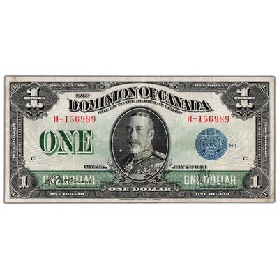 $1 1923 Dominion of Canada Note Blue Seal Series H DC-25c - VF