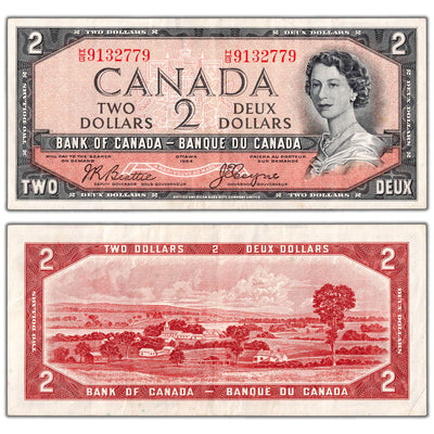 $2 1954 Bank of Canada Note Devil Face H/B Prefix BC-30b - VF+
