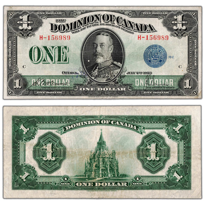 $1 1923 Dominion of Canada Note Blue Seal Series H DC-25c - VF