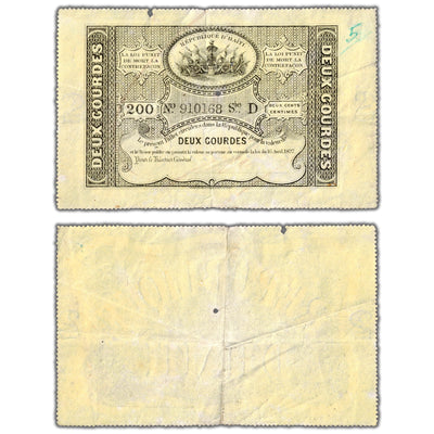 Haiti 1827 2 Two Gourdes Note P #33 - Two Holes/Writing