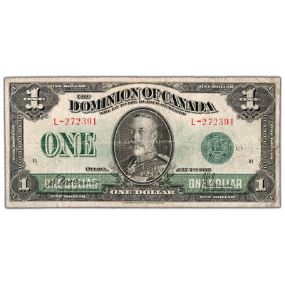 $1 1923 Dominion of Canada Note Green Seal Series L DC-25d - Fine