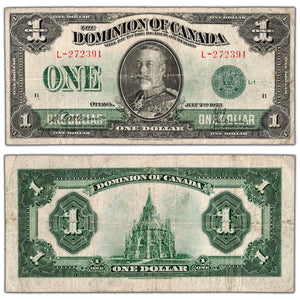$1 1923 Dominion of Canada Note Green Seal Series L DC-25d - Fine